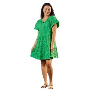 Cloth & Portrait GREEN CRINKLED PINTUCK DRESS. Size Large.